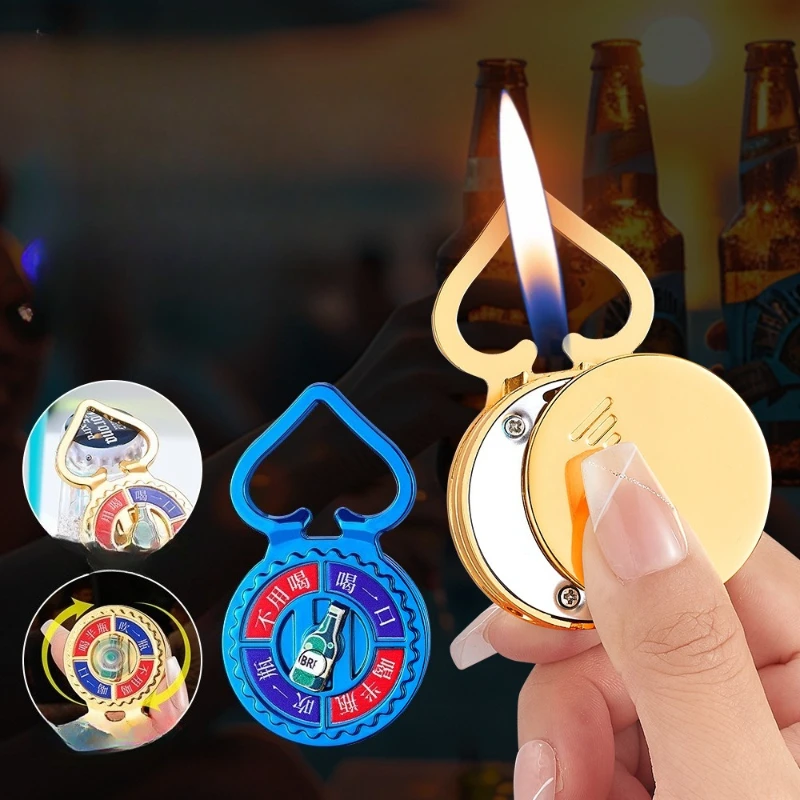 2026 Unzip Rotary Refrigerator Sticker Magnet Beer Multifunctional Open Flame Inflatable Lighter Rotating Fun Gift Wholesale