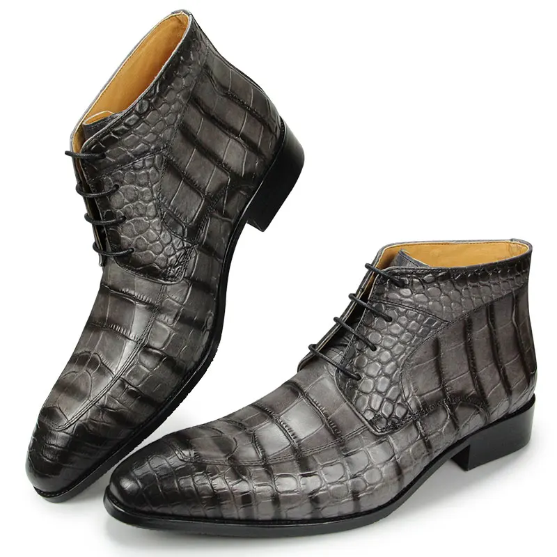Luxury Boots Genuine Leather Men's Ankle Dress Boots High Grade  Boots Mens Leather Casual Lace Up Driving Walking Ankle Boots