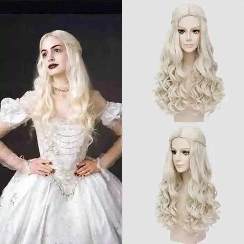 

didi 2025 2025 hhhAlice in Wonderland White Queen Косплей Блондинка Волнистая длинная коса Синтетические волосы Термостойкое волокно + W