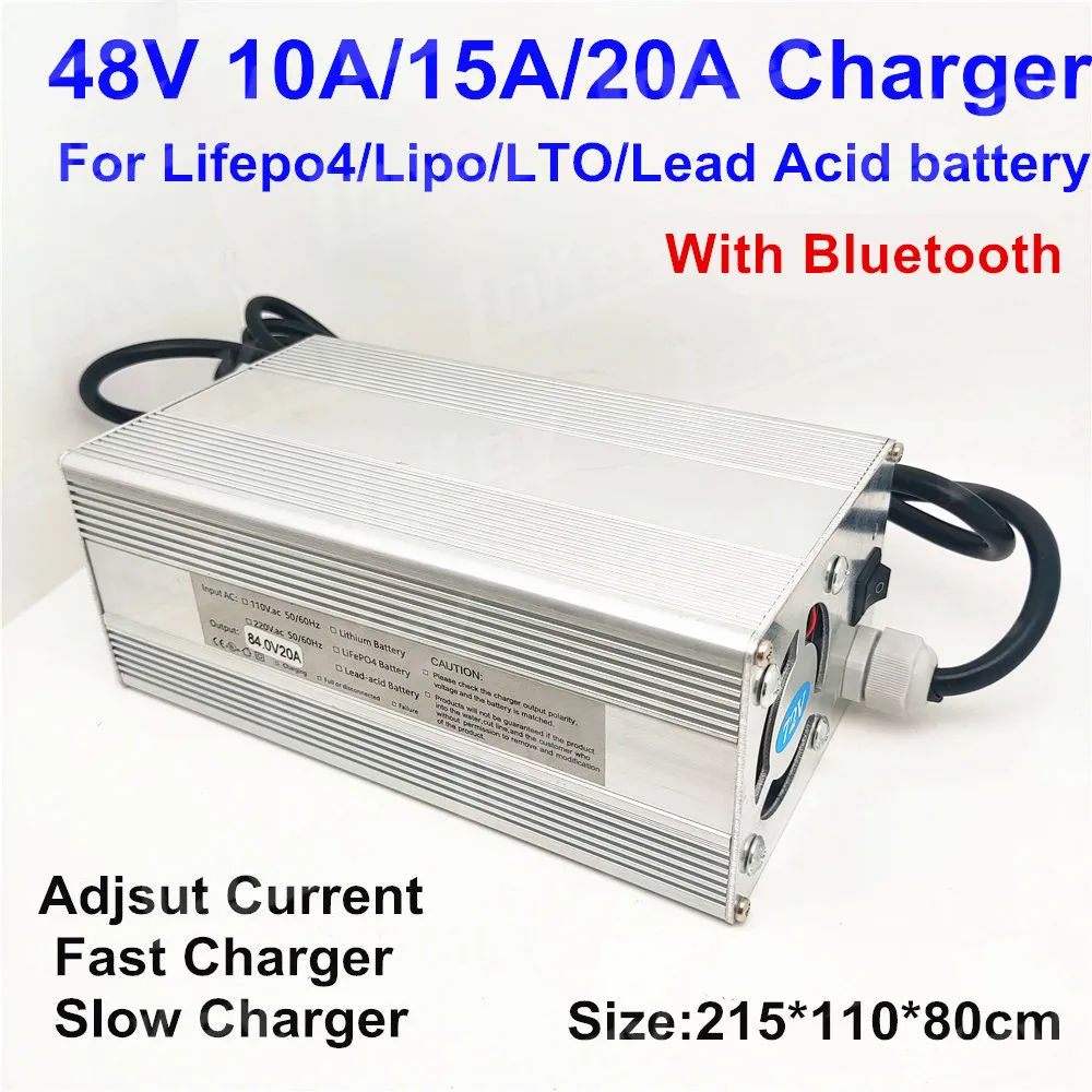 

48V 10A 15A 20A fast charger with bluetooth 54.6V 58.8V 58.4V lipo lifepo4 li ion GEL AGM dry lead acid batterys 13S 14S 15S 16S