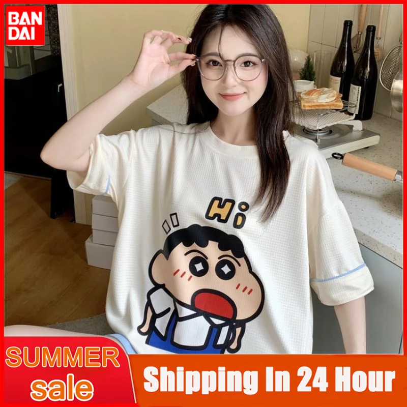 

Anime Kawaii Crayon Shin-Chan Pajamas Cartoon Shin-Chan Soft Comfortable Summer Short Sleeved Pajama Set Creative Girl Gifts