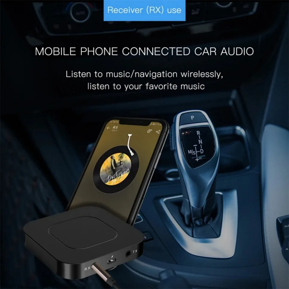 Receptor e transmissor de áudio sem fio, Bluetooth 5.0, 2 em 1, adaptador com conector de 3,5mm, AUX para PC, alto-falante do carro