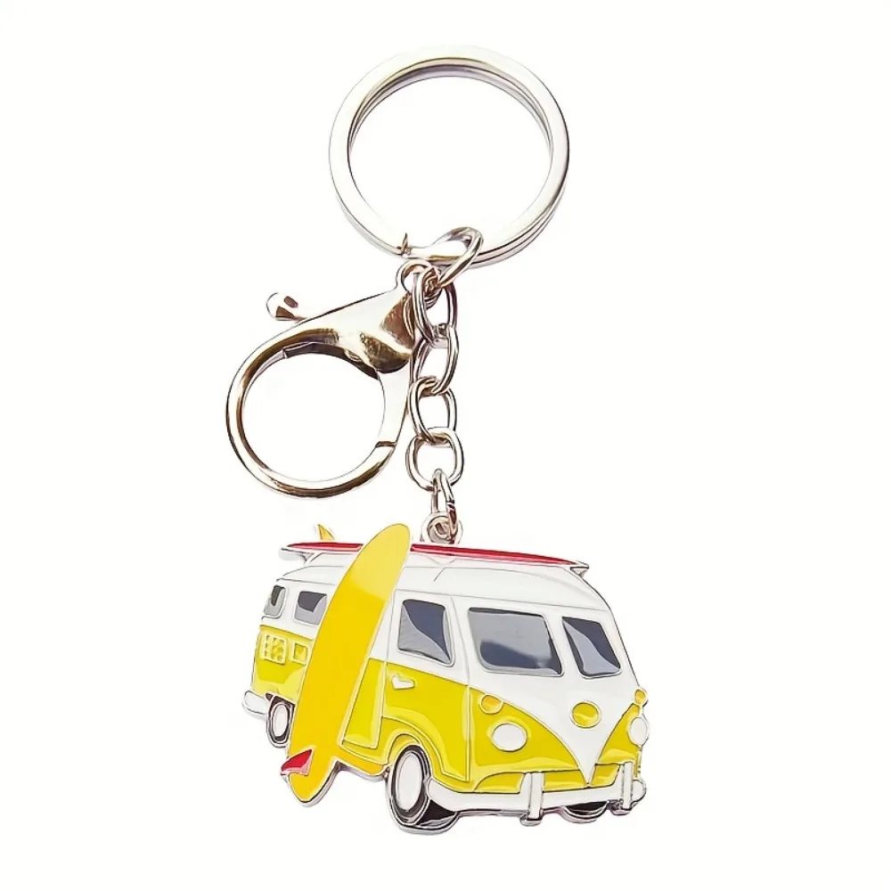 Fashion cartoon car key chain for men, cute bus car key chain, creative alloy pendant key chain, travel souvenir small gift