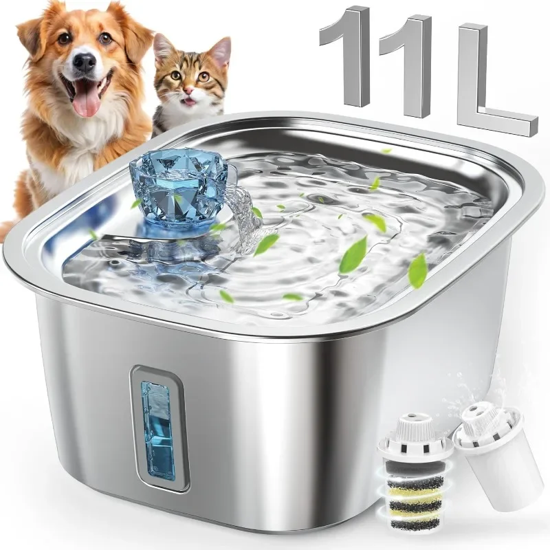 

3 Galon Stainless Steel Dog Water Fountain for Large Dogs, Pet Water Fountain with 2 Filters