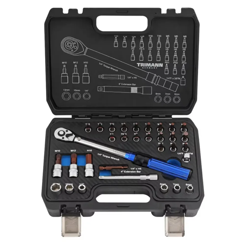 

High Precision Torque Wrench Set 72-Tooth Ratchet Adjustable Preset Wrench Set Storage Box 32-Piece Set Car Repair Tools