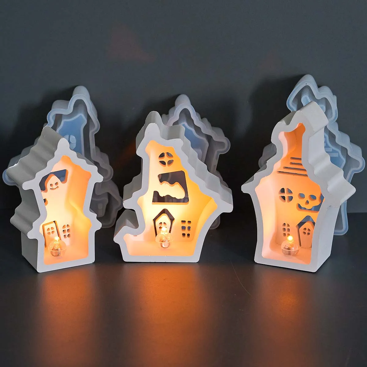 Halloween Ornament Kerzenständer Silikonform DIY handgemachte hohle Geisterhaus Gips Harz Kerzenhalter Handwerk Gussformen