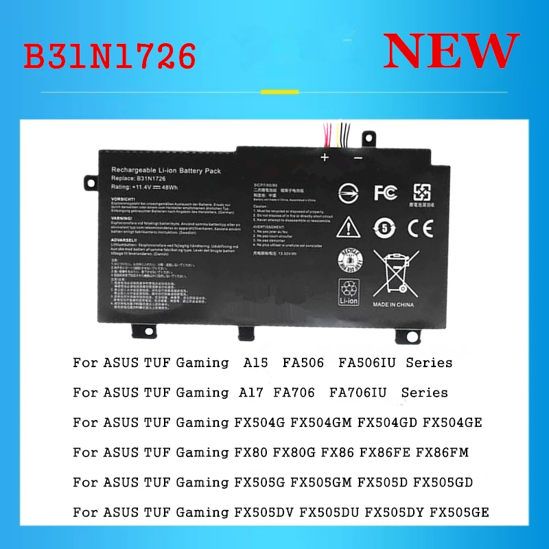 

B31N1726 B31N1726-1 B31BnEH B31Bn91 A41LK9H Laptop Battery FOR ASUS FX80 FX80G FX80GD FX80GE FX80GM FX86 FX86FE FX86FM