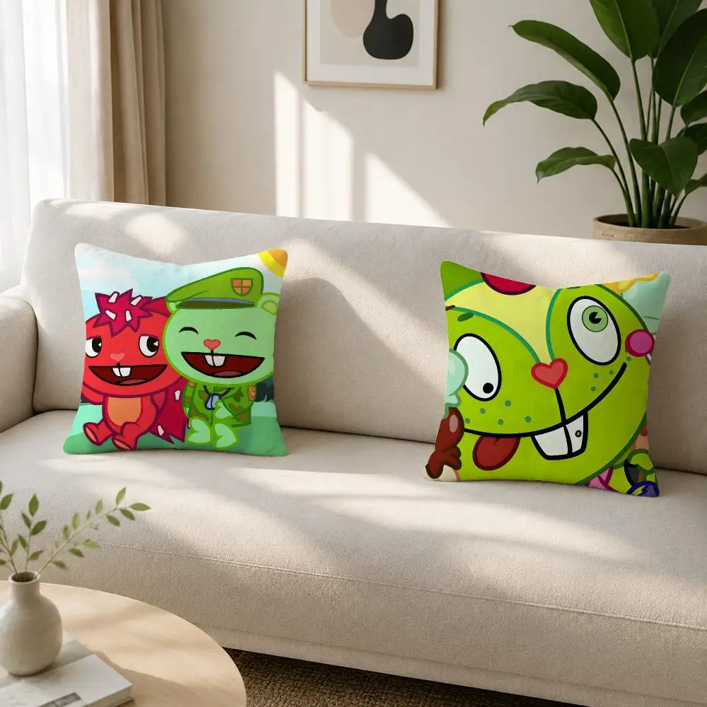 Cartoon Happy Tree Friends Cushion Cover Soft Plush Cushion Covers Fluffy Throw Pillow Cases for Sofa Bedroom Home Decor