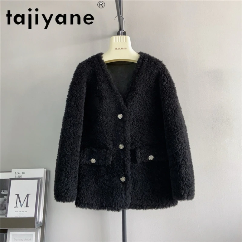 

Tajiyane New Sheep Shearing Jacket Women Winter Autumn V-neck 100% Wool Coat Women's Clothing Short Elegant Fur Coats Casacos