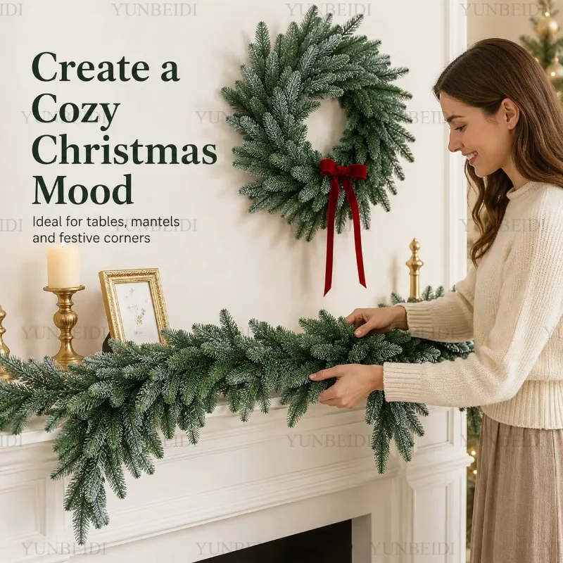 Künstliche Weihnachts-Rattan-Girlanden aus 100% PE-Material, Weihnachtskranz für Zuhause, Wand, Veranda, Tisch, Weihnachts-DIY-Dekoration