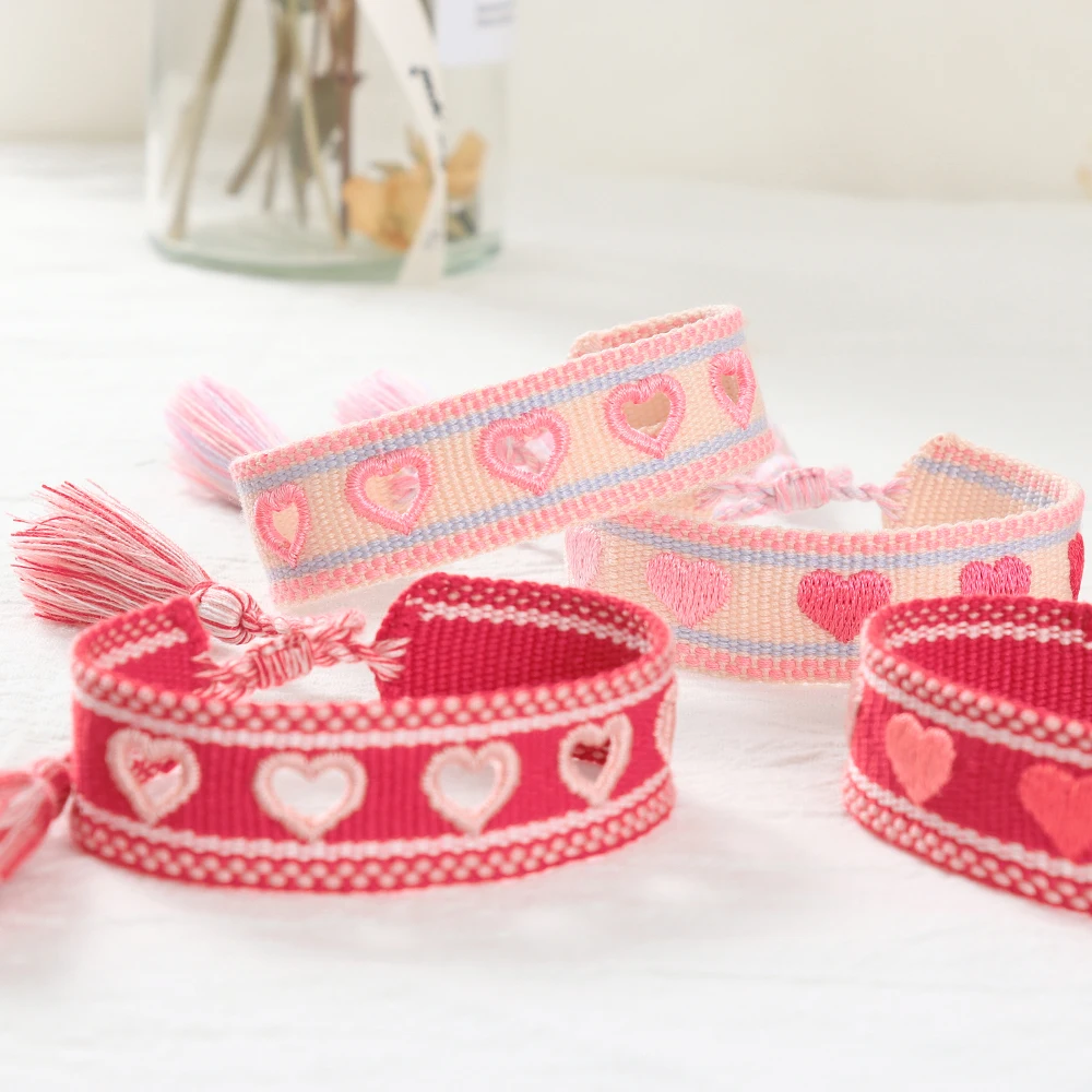 

Hollow Heart Bracelets Woven Embroidery Bracelets Stackable Jewelry
