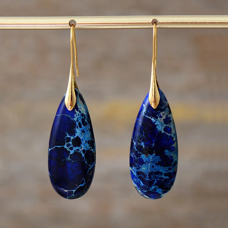 Europe, America Ins Bohemian Emperor Stone Water Drop Pendant Earrings Natural Stone Cross-border Independent Station Jewelry