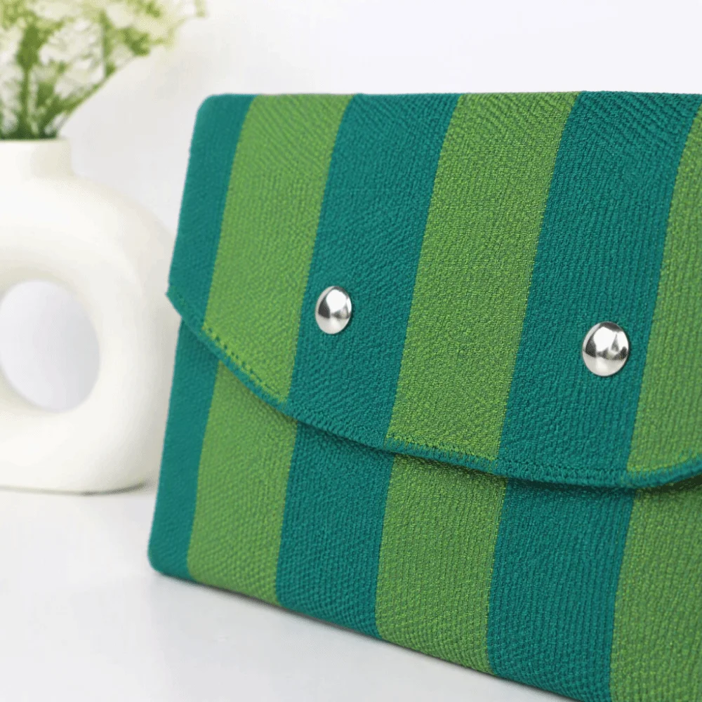 Snap Button Flap Small Clutch Bag Casual Style Colorful Makeup Pouch Portable Compact Striped Knit Coin Purse Daily Use