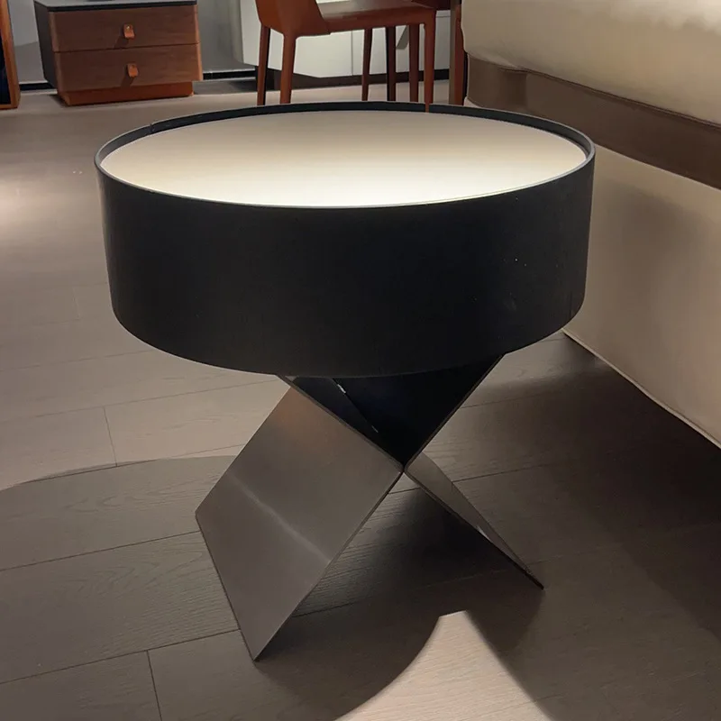 

Modern oak bedside table with saddle leather bedside table