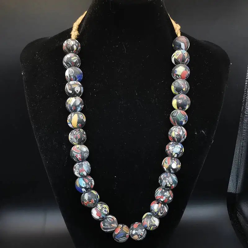 Ancient Method Stirred Glass Beads Big Flower Abacus Beads Necklace TNL001