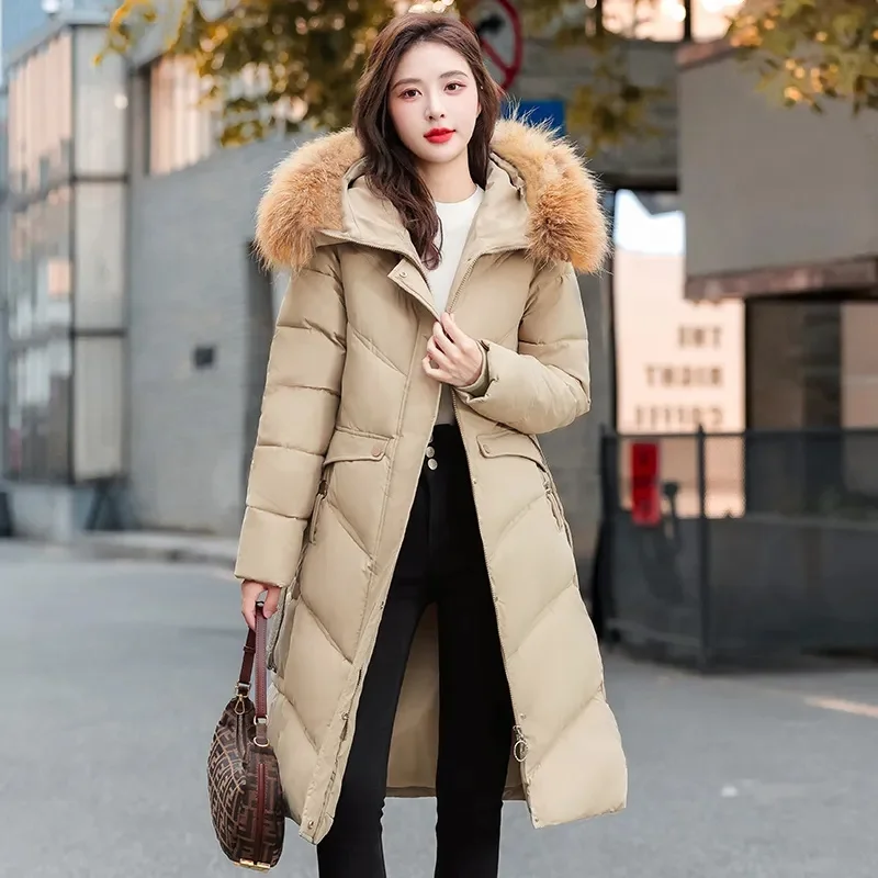 New Down Jacket Women Parkas 2025 Winter Long Thick Warm Cotton Padded Coat Fashion Slim Windbreaker Outdoor Cold Outwear Female