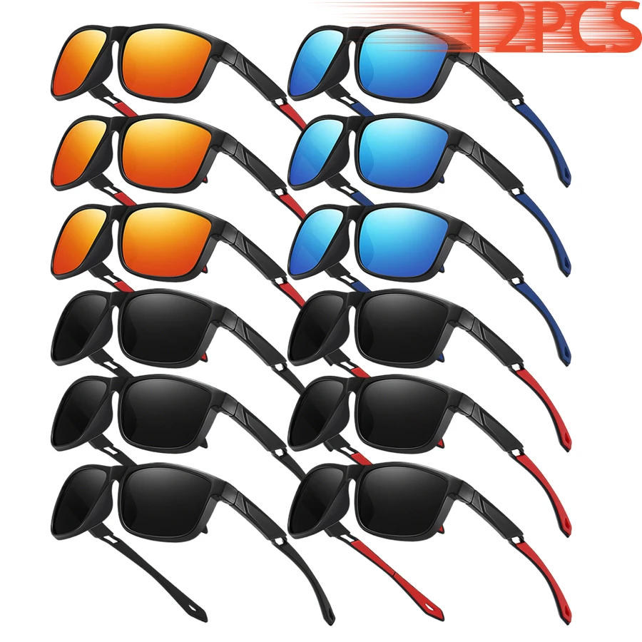 12PCS Men Women Spliced Vintage Color Block Sports Sunglasses for Fishing Outdoor Cycling Running Mountaineering Cycling Travel