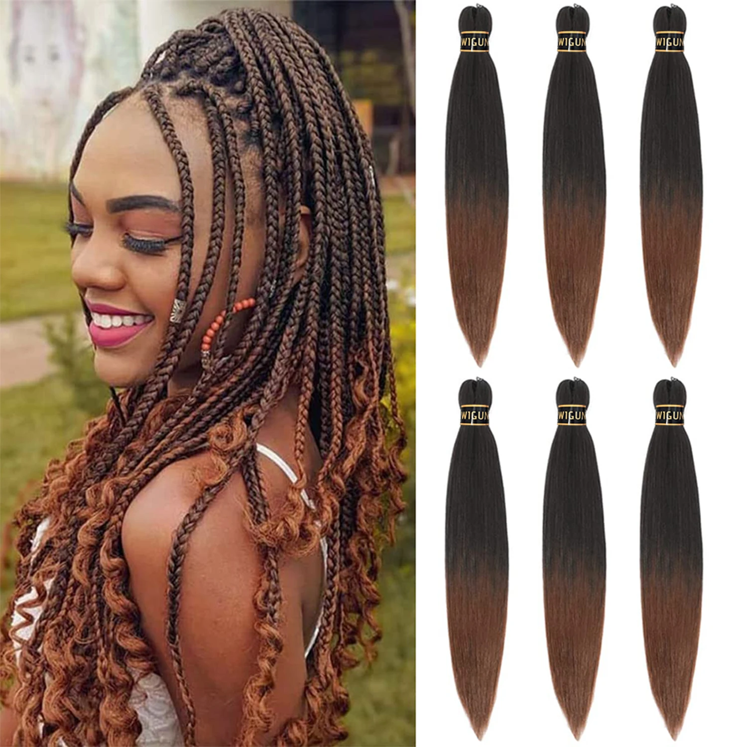 

Prestretched 26In Synthetic Braiding Hair Extension for Twist Box Braids Senegalese Crochet Professional Easy Crochet Braid Hair