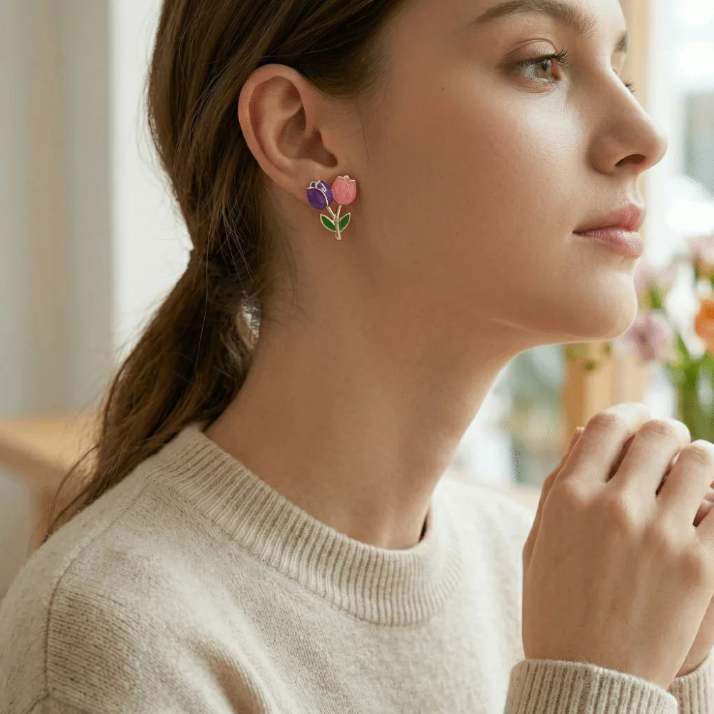 Gift Sweet Tulip Bud Earrings Colorful Simple Color-Blocked Earrings Elegant Glazed Stud Earrings Commute