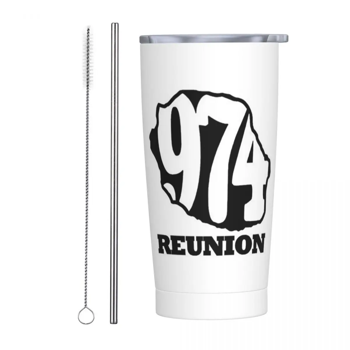 974 Reunion Island Flag Stainless Steel Tumbler Vacuum Insulated Mugs Thermal Cold Bottle Straws With Lid 20oz