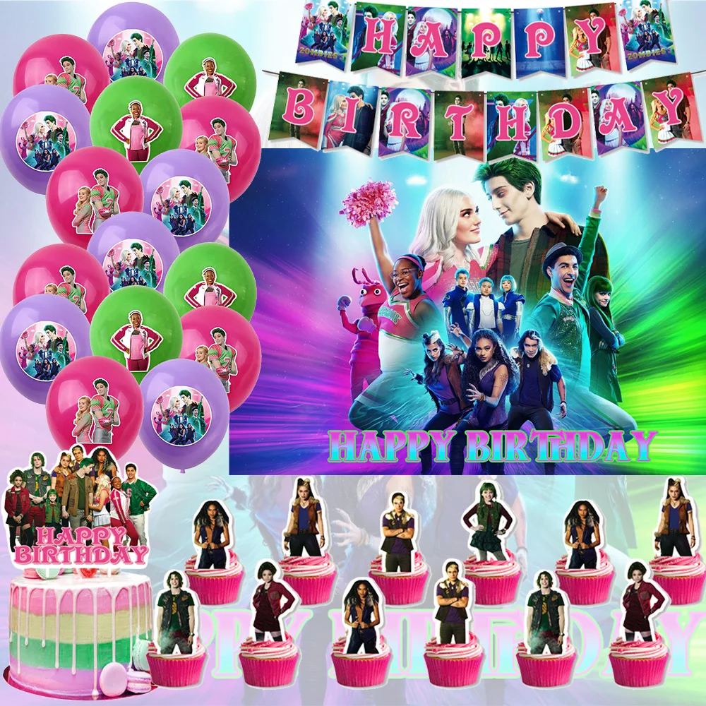 

Disney Movie Zombie High Theme Party Decorations Happy Birthday Backdrop Balloons Cake Topper Photo Props Baby Shower Kid Gift