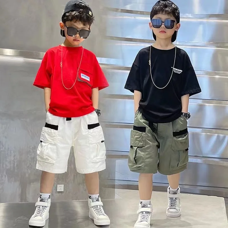 Boys Summer Set 2024 New Western Style Summer Children\'s Korean Loose Short Sleeved Workwear Two Piece Set Trendy