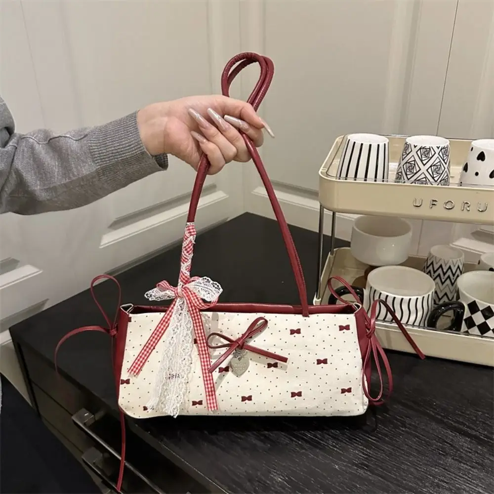 Korean Bow Decoration Women's Handbag Niche Style Zipper Closure Shoulder Bag PU Material Underarm Bag Fashion Occasion
