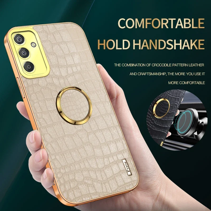 التمساح نمط بو الجلود قضية الهاتف لسامسونج غالاكسي M53 M54 M15 M52 M13 4 جرام M14 5 جرام لينة غطاء حالات حلقة حامل مغناطيسي