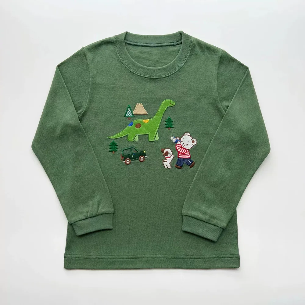 Autumn kids clothes baby cotton tops Cartoon patch embroidered boys' long sleeved shirt boys t-shirts