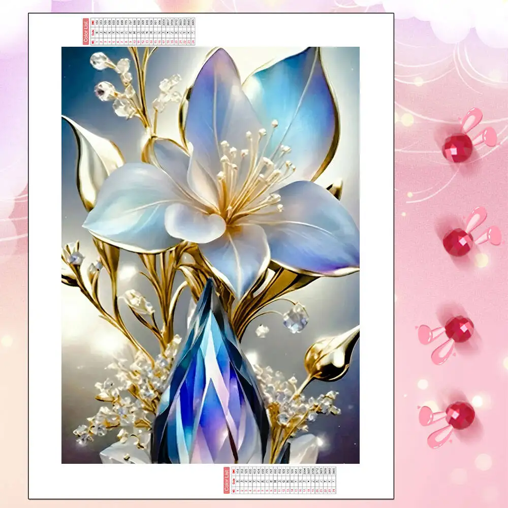 HUACAN 5D-Diamant-Mosaik, Lilienblume, komplett, quadratisch, rund, Diamant-Malerei-Set für Zuhause, Schlafzimmer, Wandkunst