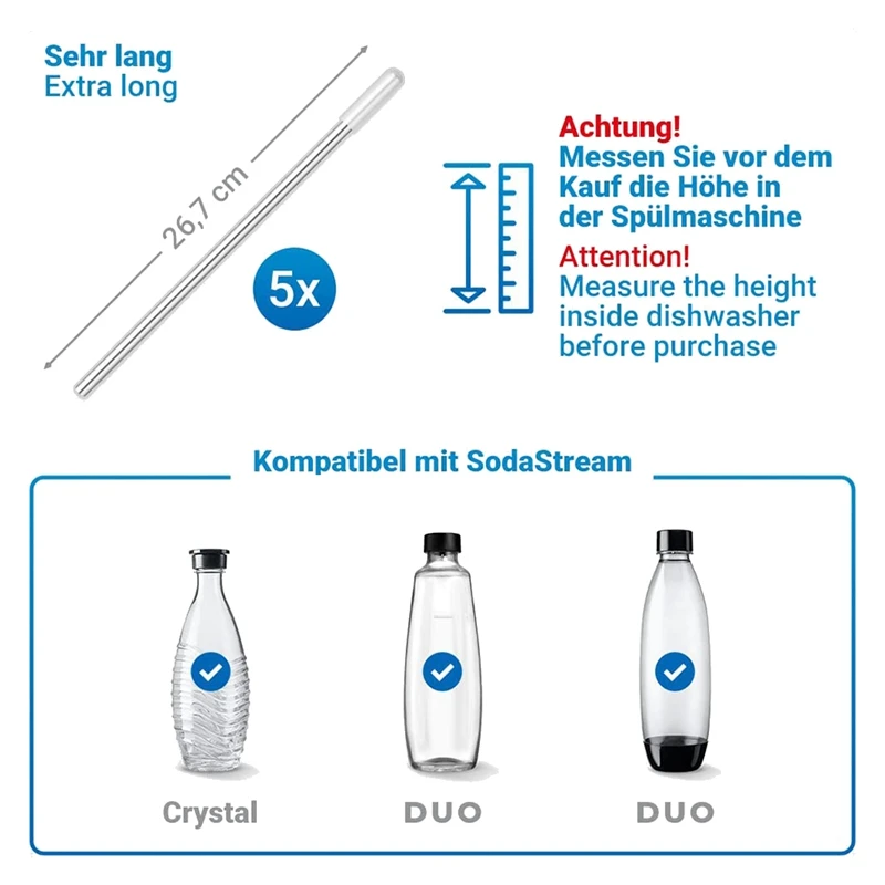 Dishwasher Bottle Holders Dishwasher Insert For Sodastream Crystal And Duo With Extended Silicone Cap, 26.7 Cm 5Pcs