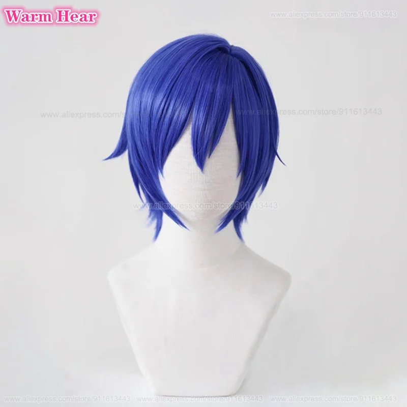 KAITO-peluca sintética para Cosplay, pelo corto azul de 30cm, resistente al calor, para fiesta, con gorro gratis