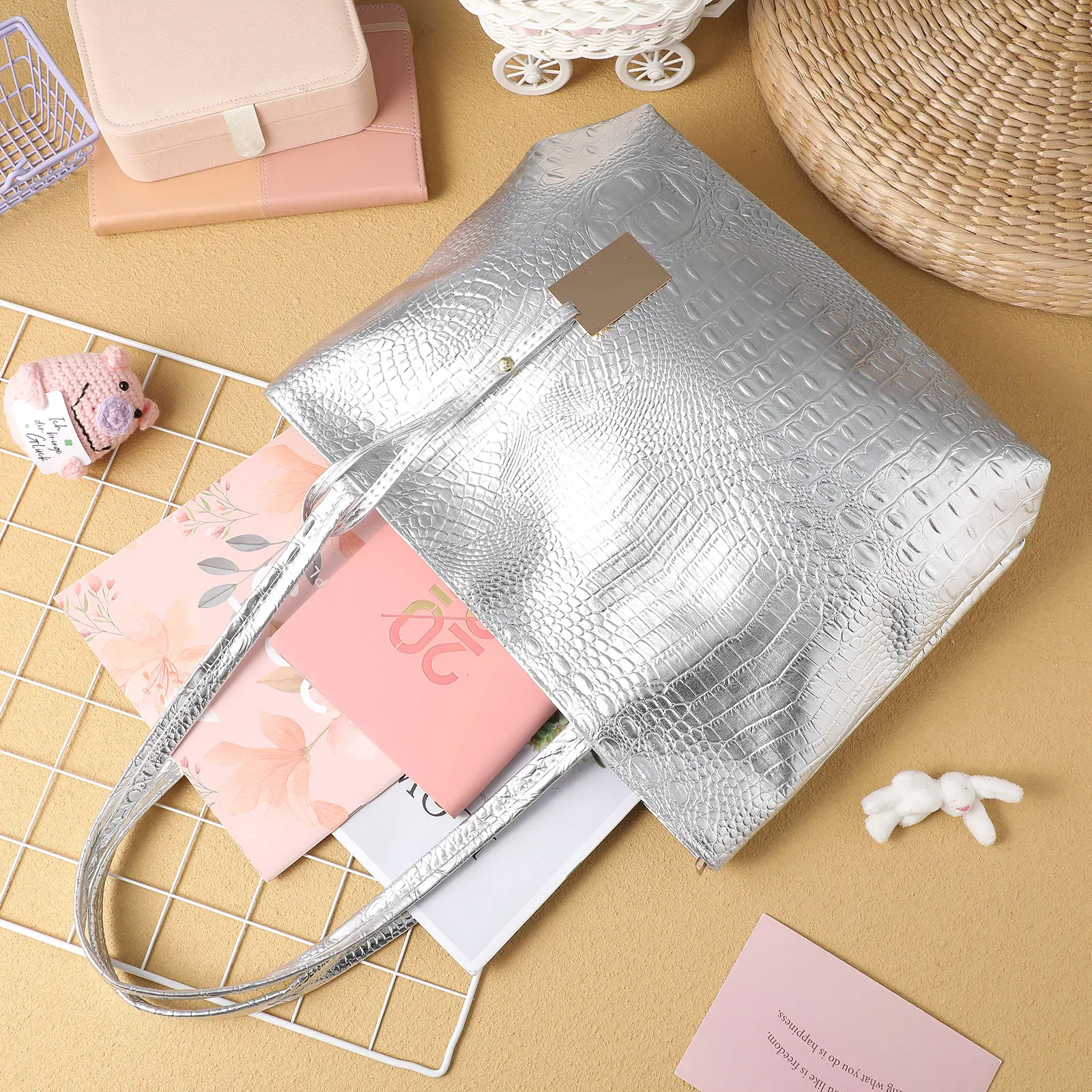 Print bag Large Capacity Tote Bag Large Capacity Bag Women Casual Shopping Travel PU