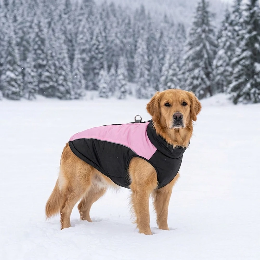 Wasserdichter großer Hundewintermantel, warme, gepolsterte, reflektierende Weste mit Reißverschluss und D-Ring für Schäferhunde und Golden Retriever. – Detail 16