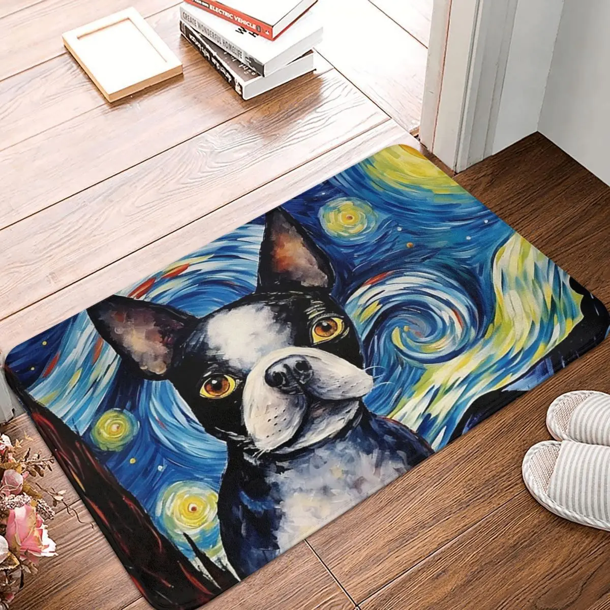 Boston Terrier Dog Starry Night Non-slip Doormat Floor Mat Durable Carpet Rug for Kitchen Entrance Home Balcony Footpad Mats