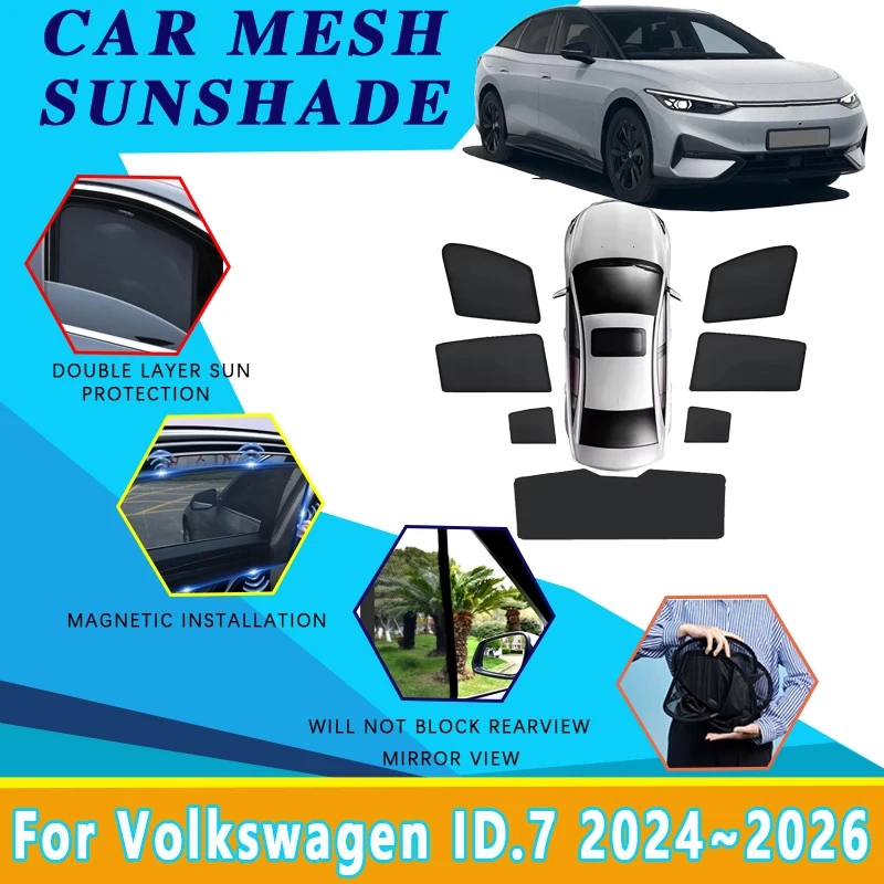 

Сетчатые солнцезащитные козырьки для Volkswagen VW ID.7 ID 7 ID7 2024 2025 2026, защита от солнца, тепловые магнитные оконные шторы, автомобильные аксессуары