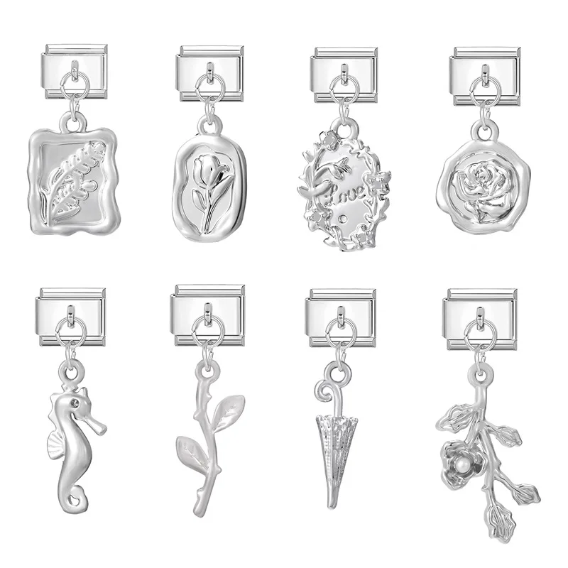 WG 1pc Italian Modular Bracelet Seahorse Flower Charm Pendant For DIY Modular Necklace Bracelet Anklet Jewelry