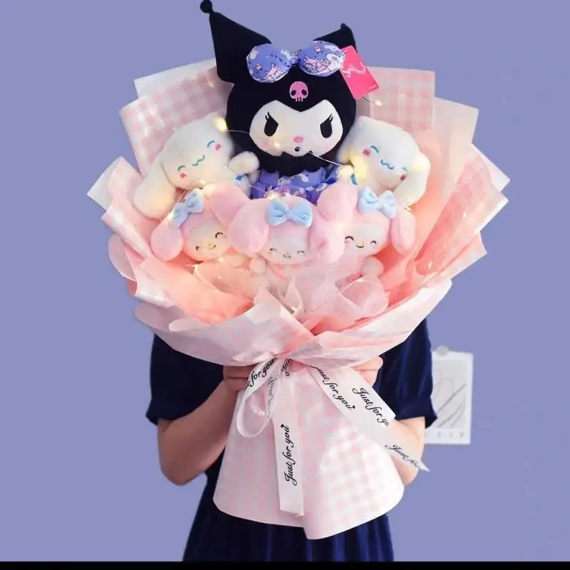 Cute Cartoon Kawaii Sanrioed Kuromi Plush Doll Bouquet, Sanrio Doll Holiday Birthday Gift for Best Friend and Girlfriend