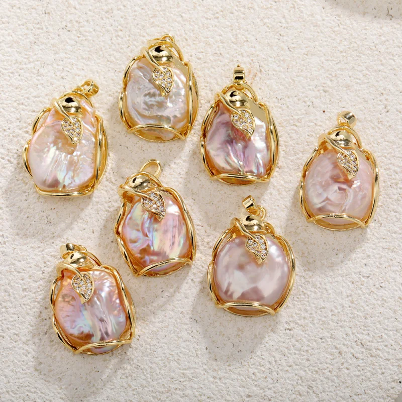 ضوء فاخر المياه العذبة الباروك اللؤلؤ قلادة قلادة DIYJewelry اكسسوارات النحاس مطلي أوراق الذهب الحقيقي المجوهرات