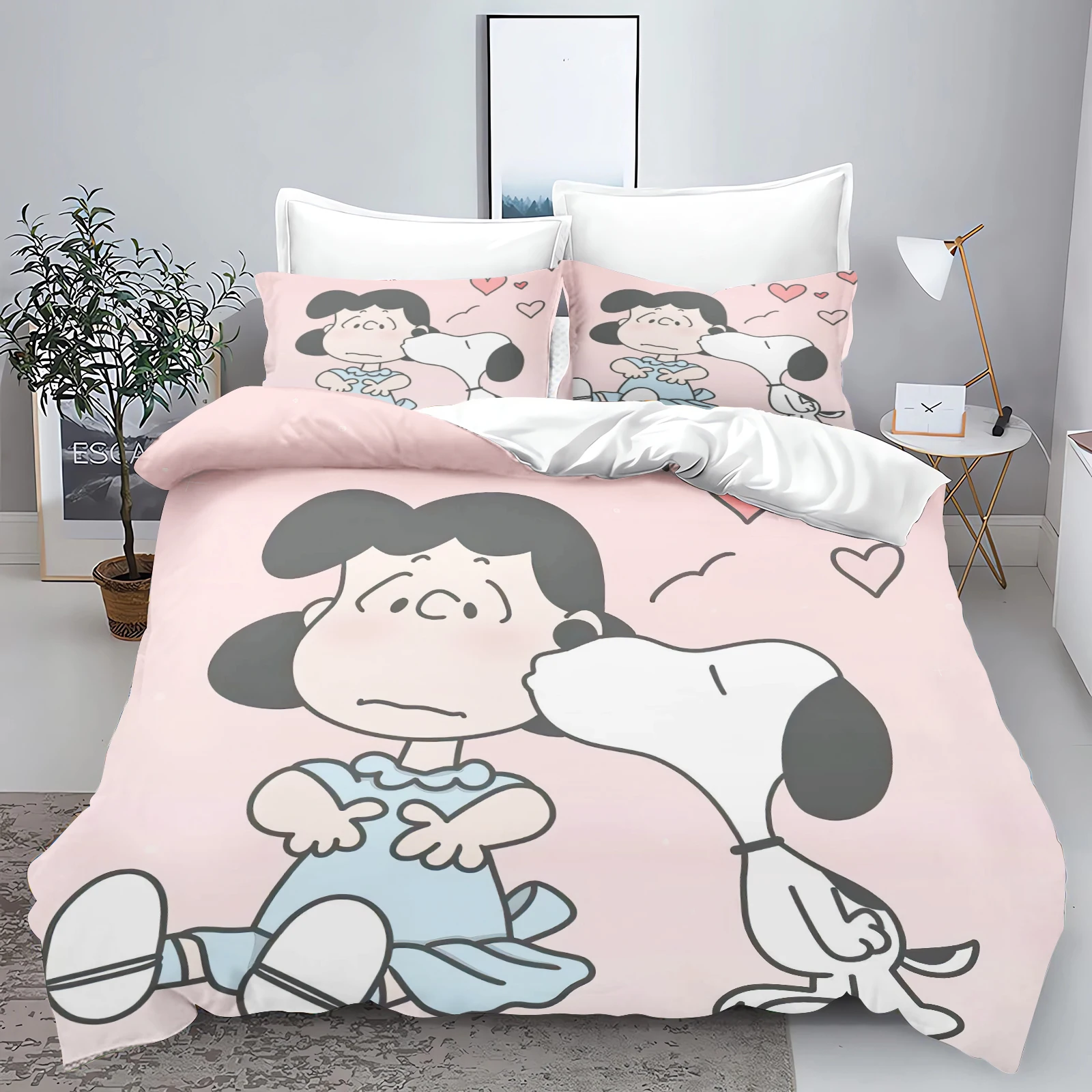 

Snoopy Bedding Set Duvet Cover 100% Polyester 3-Piece Set 1 Quilt Cover Cute Printed Cartoon Suitable For Children Anime Home