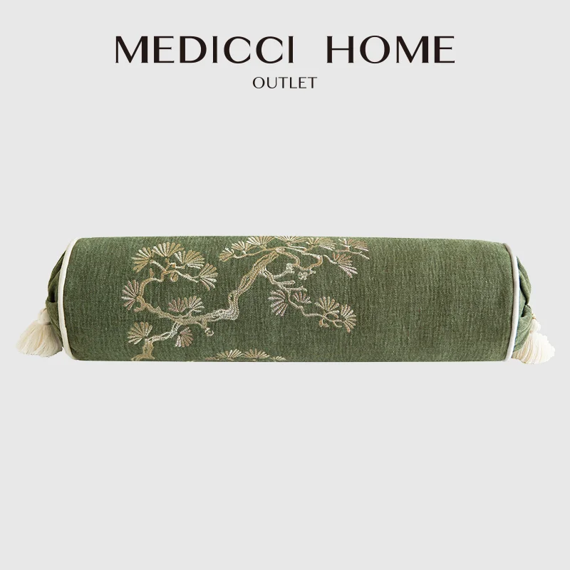 medicci-home-oriental-french-bamboo-leaves-embroidery-bolster-pillow-covers-east-culture-luxury-cylindrical-cushion-case-16x57cm