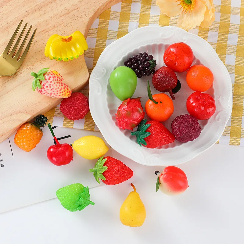 Artificial Cute Fruit Model Strawberries Lemons Honey Oranges Cherries Tomatoes Bananas Peaches Bayberries Decorations Fake Food