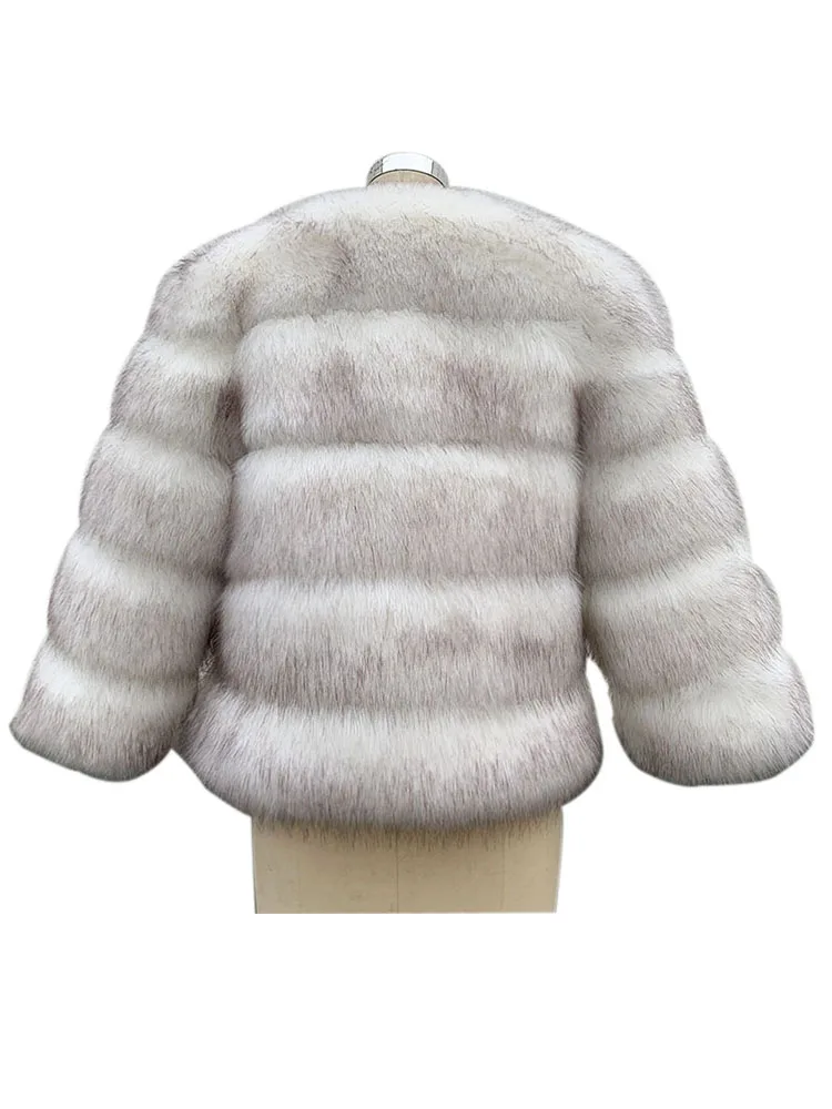 Zadorin casaco de pele de raposa falsa de alta qualidade feminino luxo fofo quente 3/4 manga jaqueta de pele para mulheres inverno curto casaco de vison outerwear