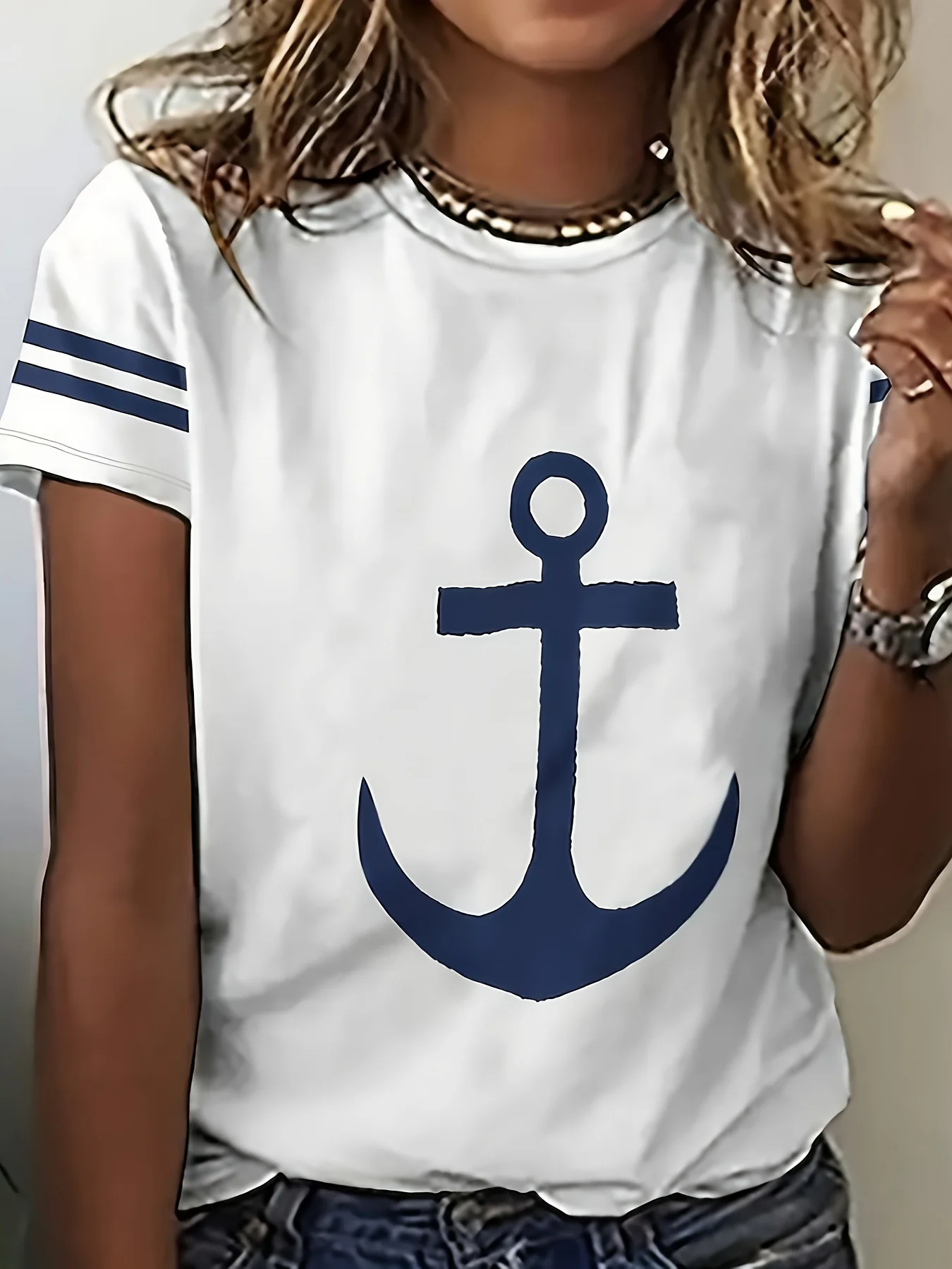 Fashion Summer Anchor 3D Print T-shirts Women Streetwear Casual Harajuku Y2k Short Sleeve T Shirt O-neck Tees Tops Clothing