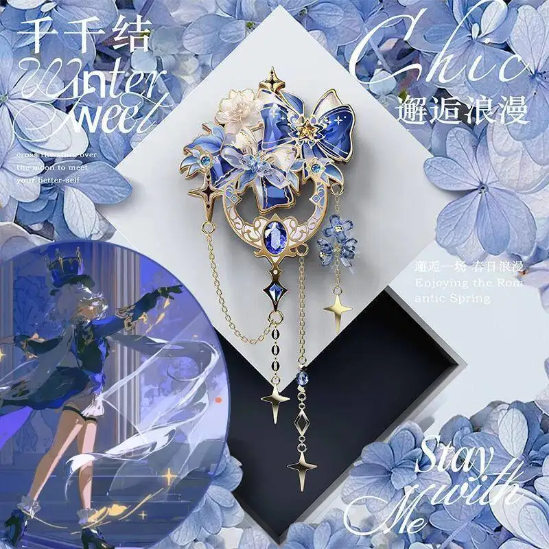Game Genshin Impact Furina Cosplay Props Furina Impression Brooch Focalors Blue Breastpin For Hallowmas Partys Women Men Gift
