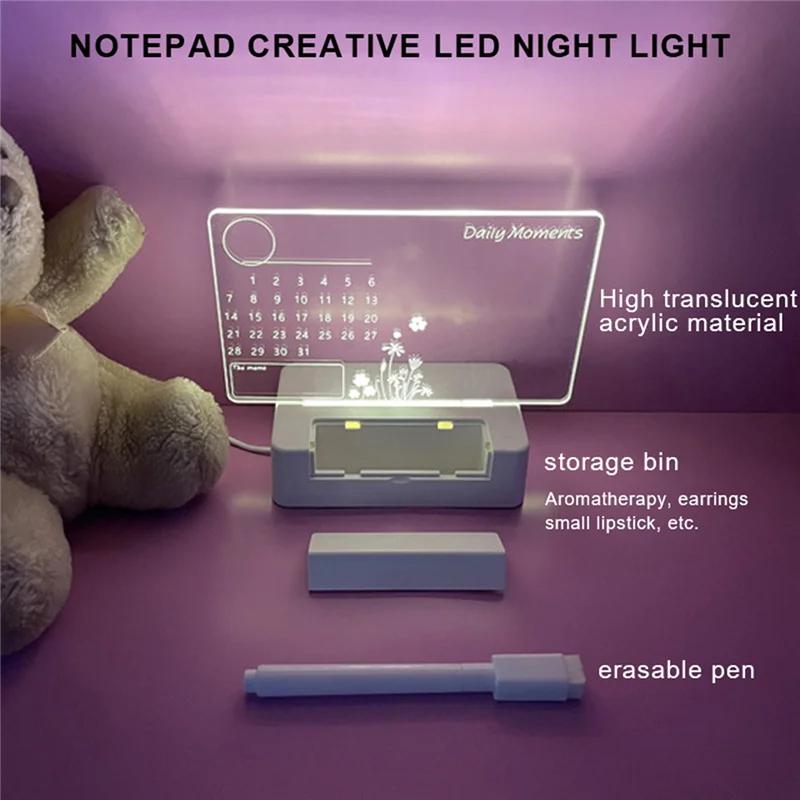 Nota Placa com Caneta para Decoração, Creative LED Night Light, USB Message Board, Holiday Lamp, Presente