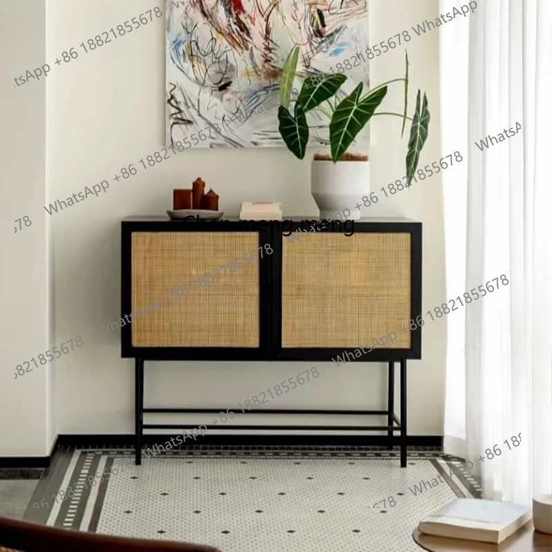 

Боковой шкаф из цельного дерева в стиле ретро, хранилище в гостиной, декоративный шкаф, шкаф для хранения из средневековой плетеной ротанга