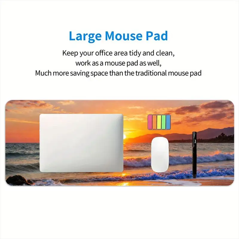 قطعة واحدة من لوحة ماوس الألعاب ذات المناظر الطبيعية لشاطئ الشمس، قاعدة مضادة للانزلاق، طباعة عالية الدقة، مثالية للاستخدام المكتبي، مقاس 31.5 بوصة × 11.8 بوصة #5