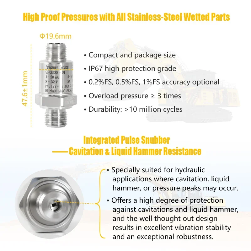 Industrial 100mpa Machine Oil Air Pressure Sensor Transducer Transmitter