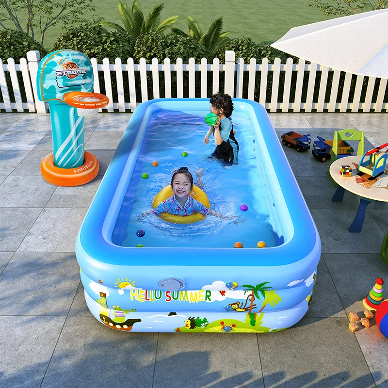 Printed Inflatable Three-ring Pool Automatic Inflatable Swimming Pool Children's Toy Ball Pool Baby Bath Bucket Swimming Pool